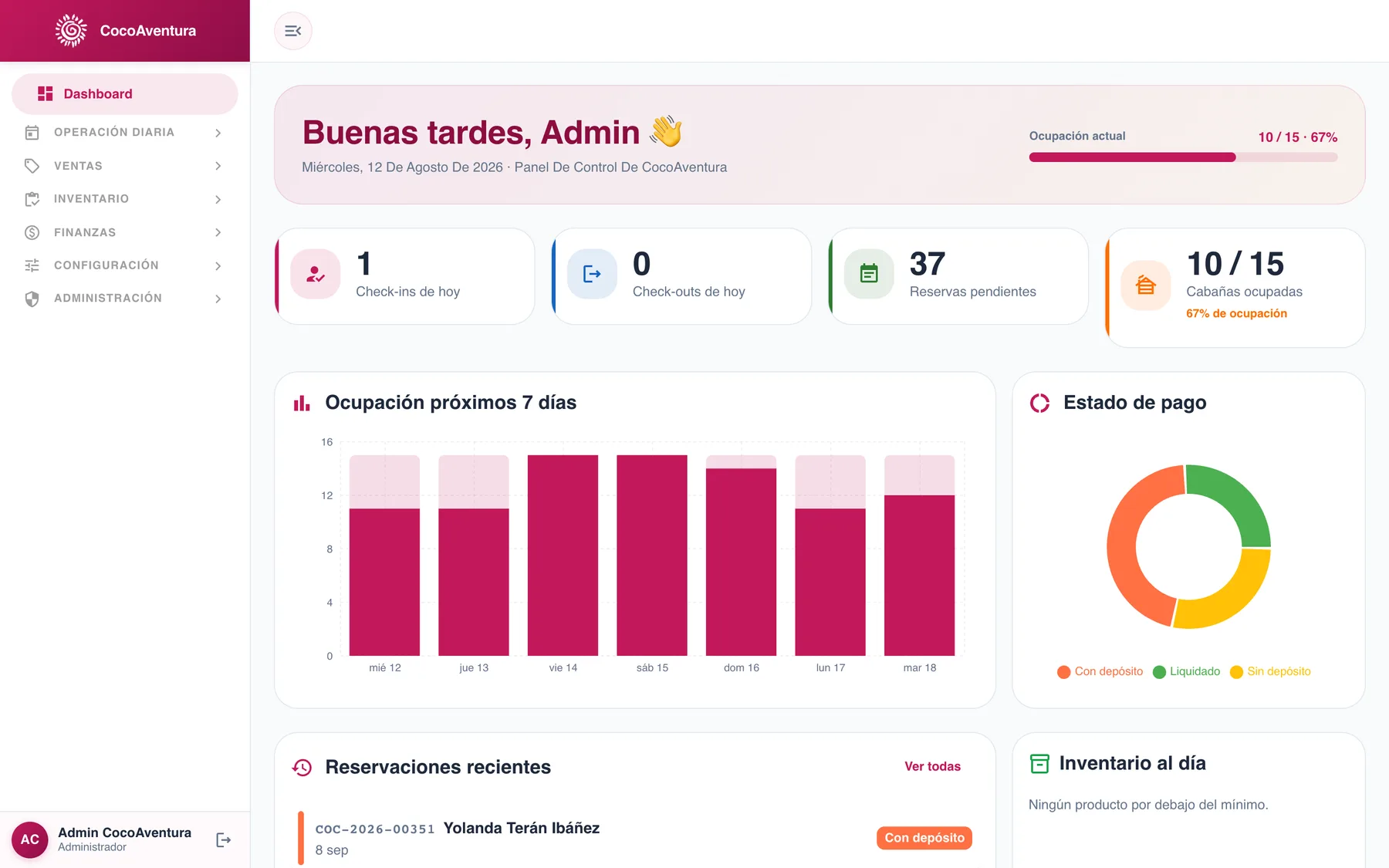 Calendario, reservaciones y check-in — captura 1 de 7