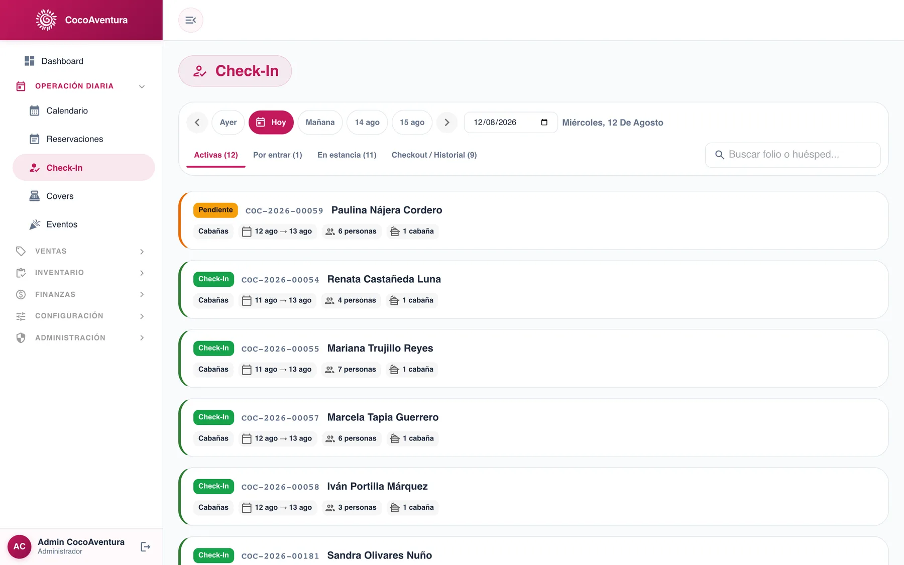 Calendario, reservaciones y check-in — captura 6 de 7