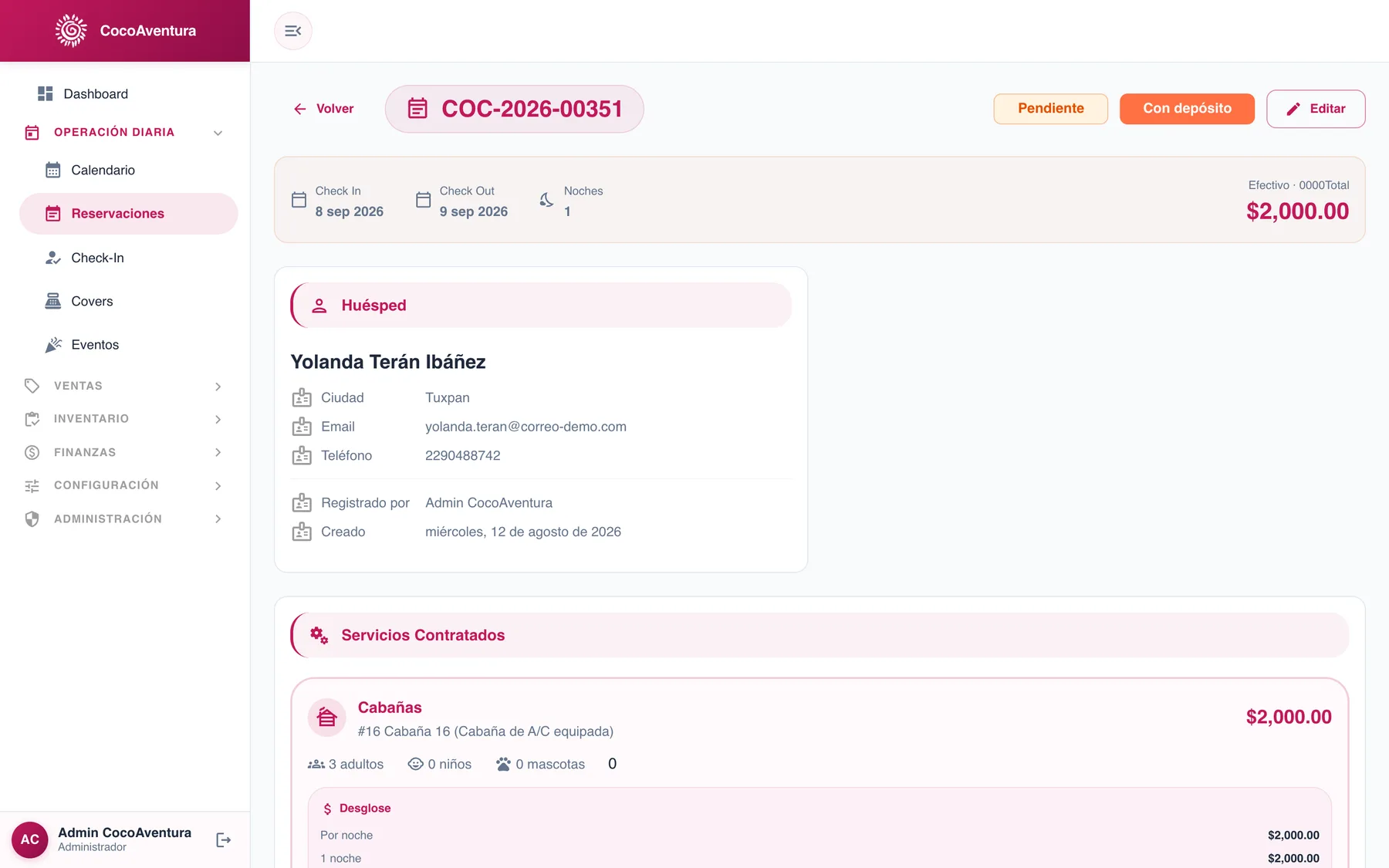 Calendario, reservaciones y check-in — captura 4 de 7
