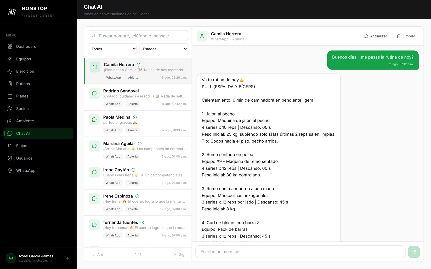 NS Coach, el entrenador que contesta por WhatsApp — captura 2 de 5