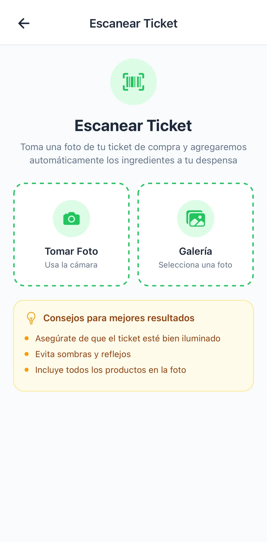 Escaneo de tickets y asistente con IA — captura 1 de 6