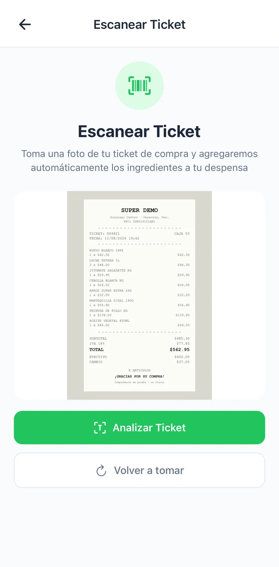 Escaneo de tickets y asistente con IA — captura 2 de 6