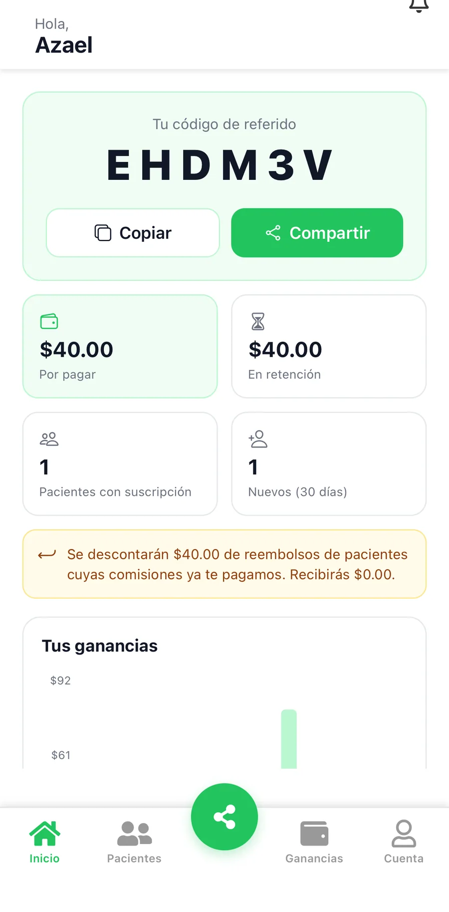 La app en modo nutriólogo — captura 1 de 7