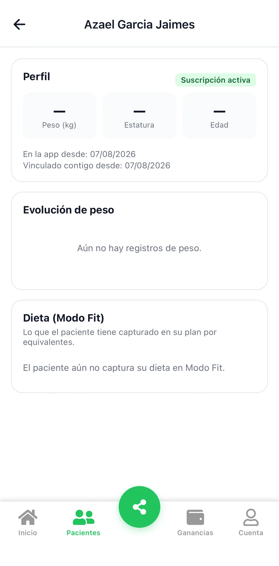 La app en modo nutriólogo — captura 4 de 7