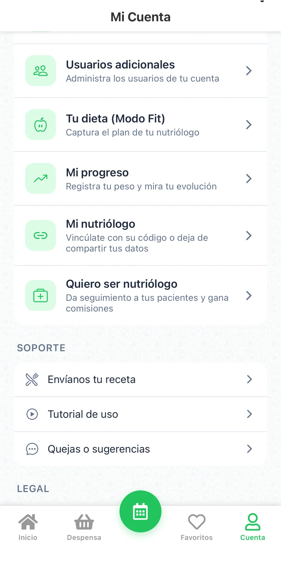 La app en modo nutriólogo — captura 7 de 7